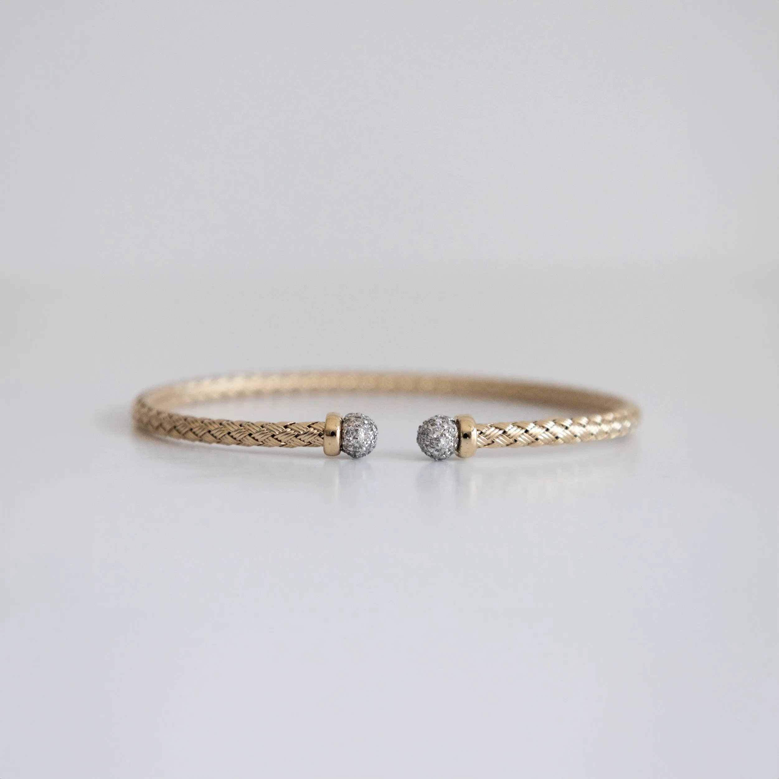 14K Two-Tone Gold Woven Bangle Tipped with 1.5ct Pavé Set Lab-Grown Diamonds (E Color, VS1 Clarity)