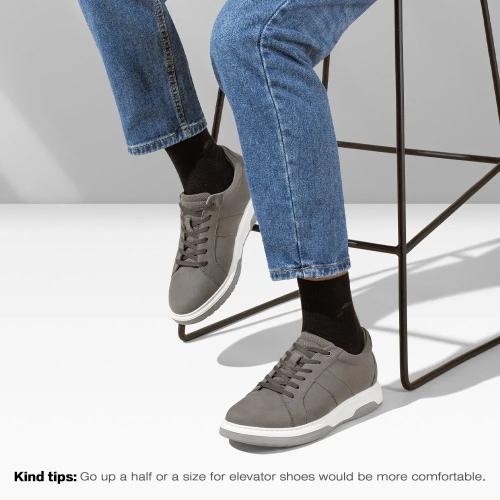 7 CM / 2.76 Inches CMR CHAMARIPA Height Increasing Shoes Gray Nubuck Leather Men's Casual Shoes