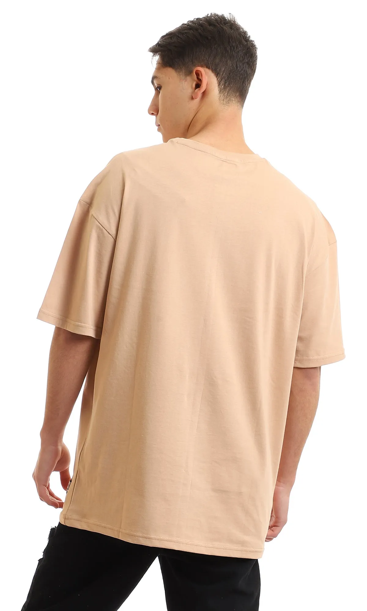 97687 Short Sleeves Basic Dark Beige Slip On T-Shirt