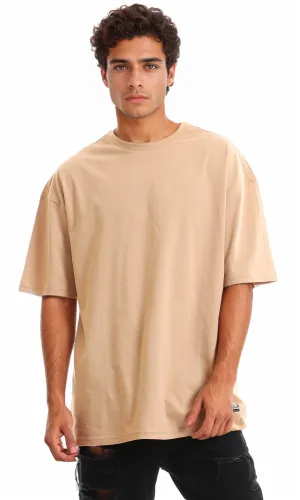 97687 Short Sleeves Basic Dark Beige Slip On T-Shirt
