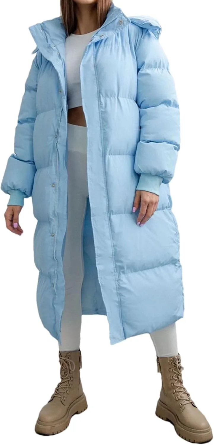 Adhdyuud Women Winter Cotton Padded Casual Coat Oversize Solid Over-The-Knee Outwear Jacket