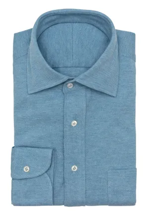 Albini Knit Light Blue Melange Piqué Doppio Cotton