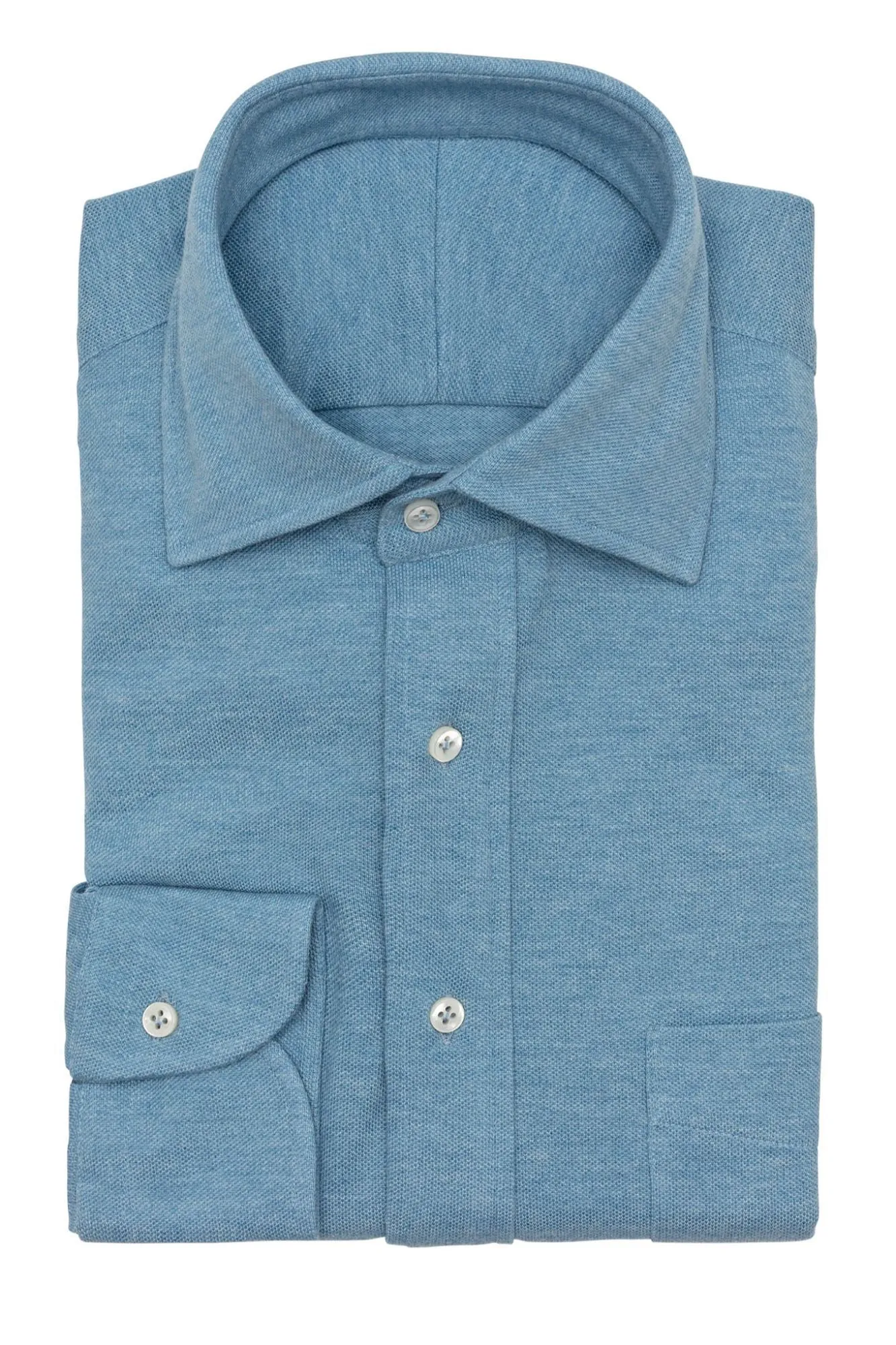 Albini Knit Light Blue Melange Piqué Doppio Cotton