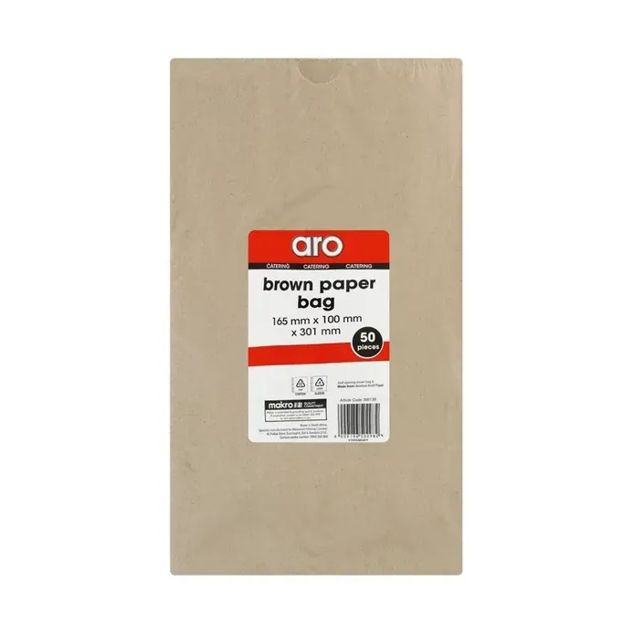 Aro Brown Paper Bag No.8 165mmx100mmx301mm 50pack