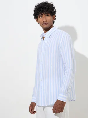 Ascot Light Blue Stripe Pattern Relaxed-Fit Linen Shirt