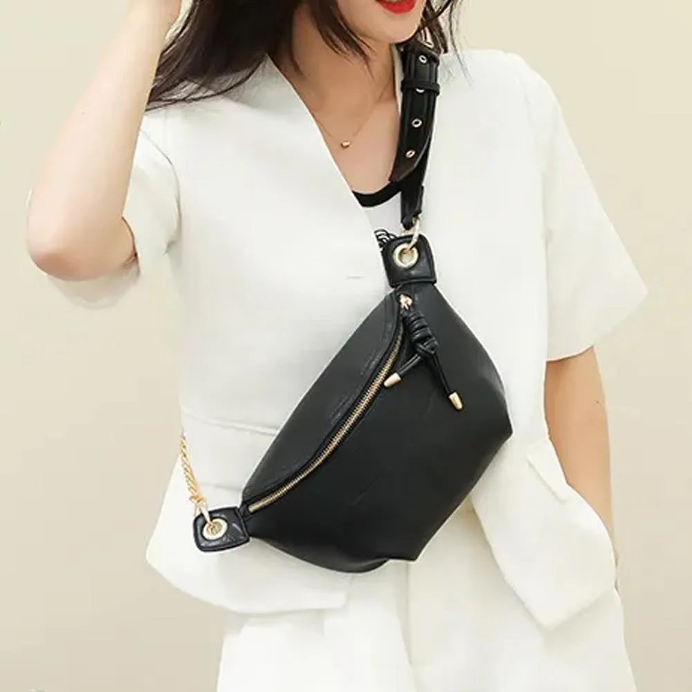 BLACK VEGAN LEATHER SLING BAG