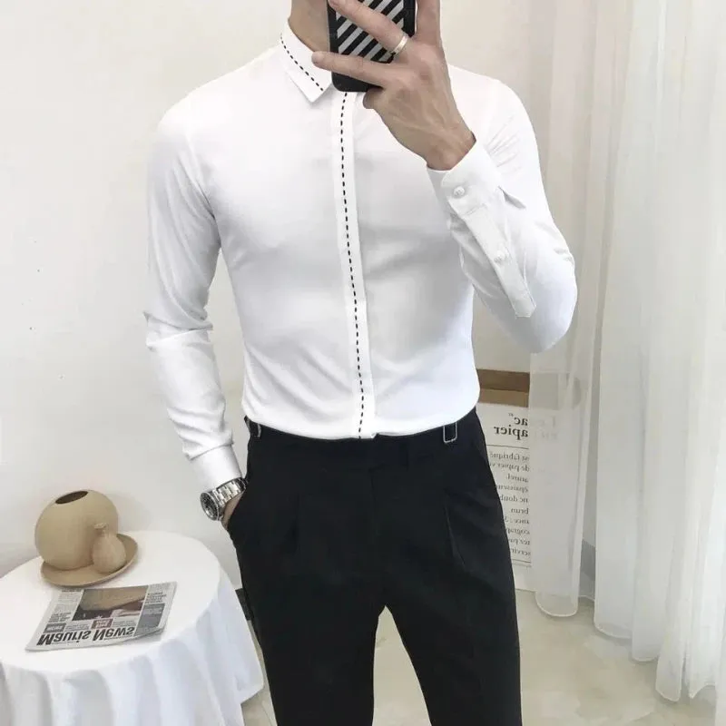 Bonsir Smart Casual Spring Autumn Men Clothing Shirts Lapel Line Single Breasted Korean Fashion Trend Business Slim Long Sleeve Tops