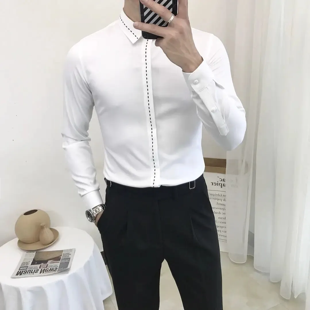 Bonsir Smart Casual Spring Autumn Men Clothing Shirts Lapel Line Single Breasted Korean Fashion Trend Business Slim Long Sleeve Tops