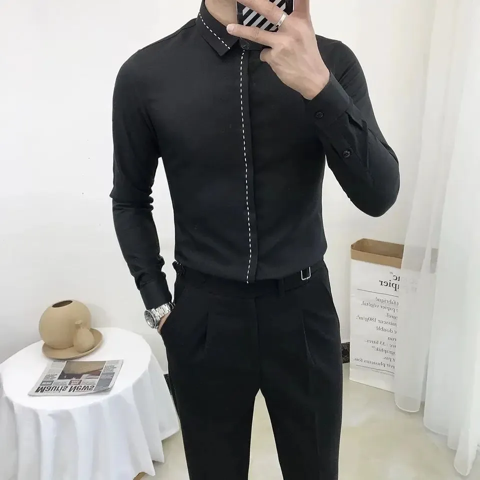 Bonsir Smart Casual Spring Autumn Men Clothing Shirts Lapel Line Single Breasted Korean Fashion Trend Business Slim Long Sleeve Tops