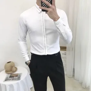 Bonsir Smart Casual Spring Autumn Men Clothing Shirts Lapel Line Single Breasted Korean Fashion Trend Business Slim Long Sleeve Tops