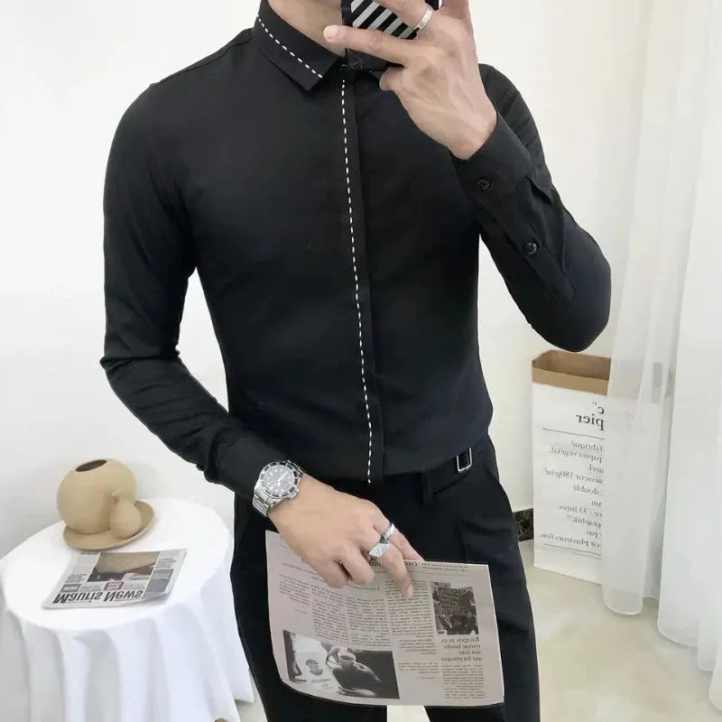 Bonsir Smart Casual Spring Autumn Men Clothing Shirts Lapel Line Single Breasted Korean Fashion Trend Business Slim Long Sleeve Tops
