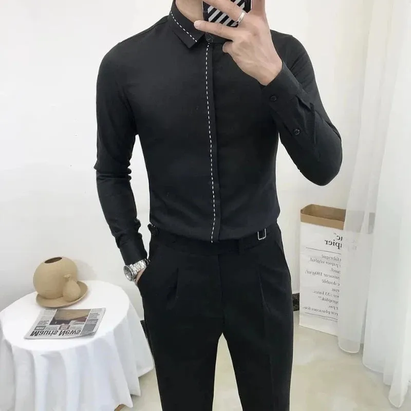 Bonsir Smart Casual Spring Autumn Men Clothing Shirts Lapel Line Single Breasted Korean Fashion Trend Business Slim Long Sleeve Tops