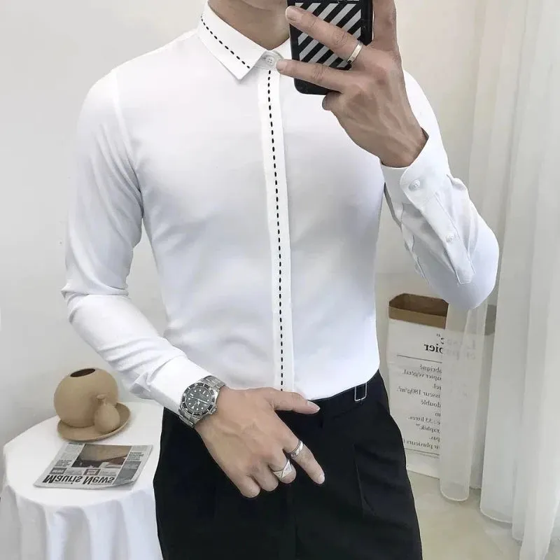 Bonsir Smart Casual Spring Autumn Men Clothing Shirts Lapel Line Single Breasted Korean Fashion Trend Business Slim Long Sleeve Tops