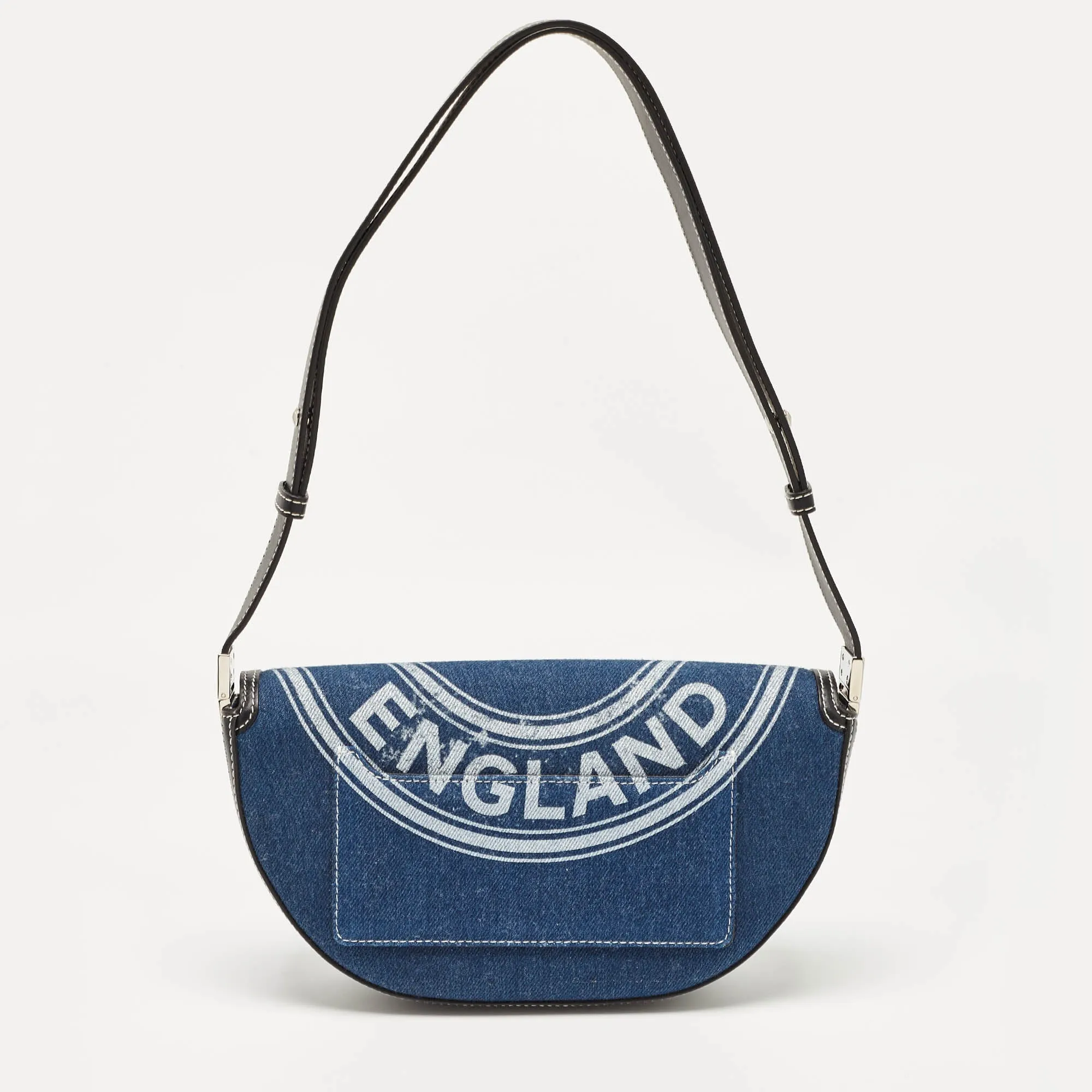 BURBERRY Blue/Black Denim and Leather Small Olympia Shoulder Bag