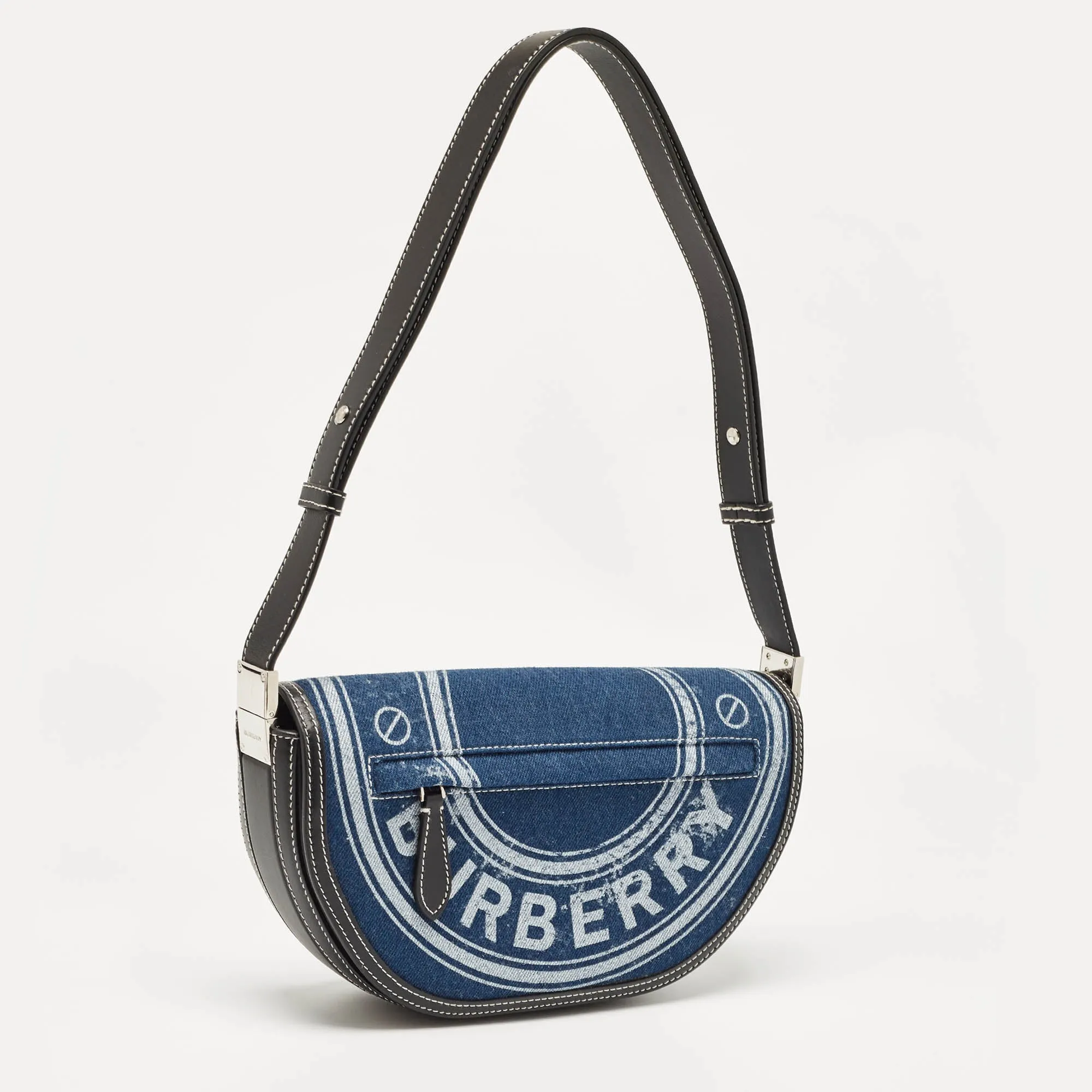 BURBERRY Blue/Black Denim and Leather Small Olympia Shoulder Bag