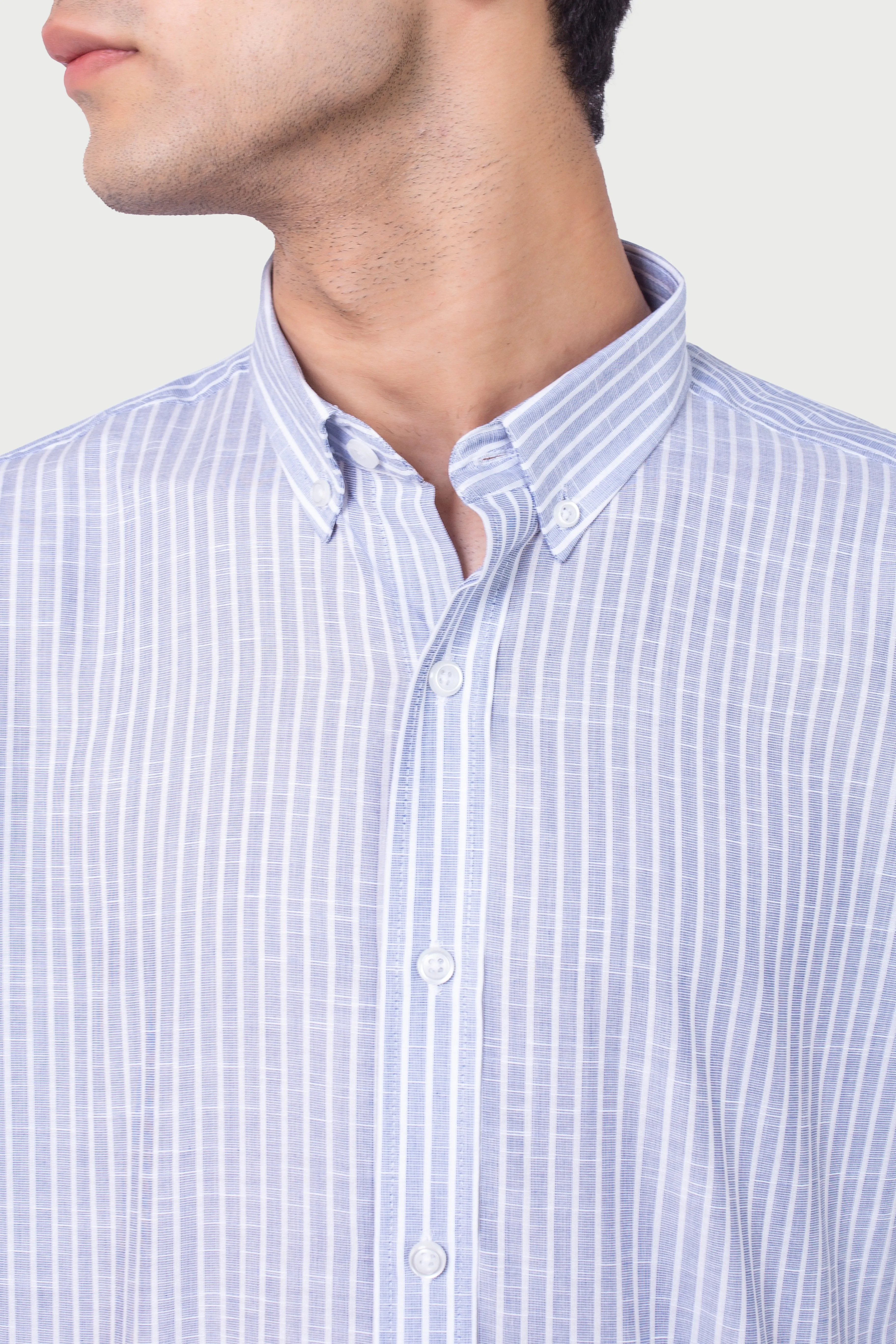 Cotton Linen Blue Bengal Stripes