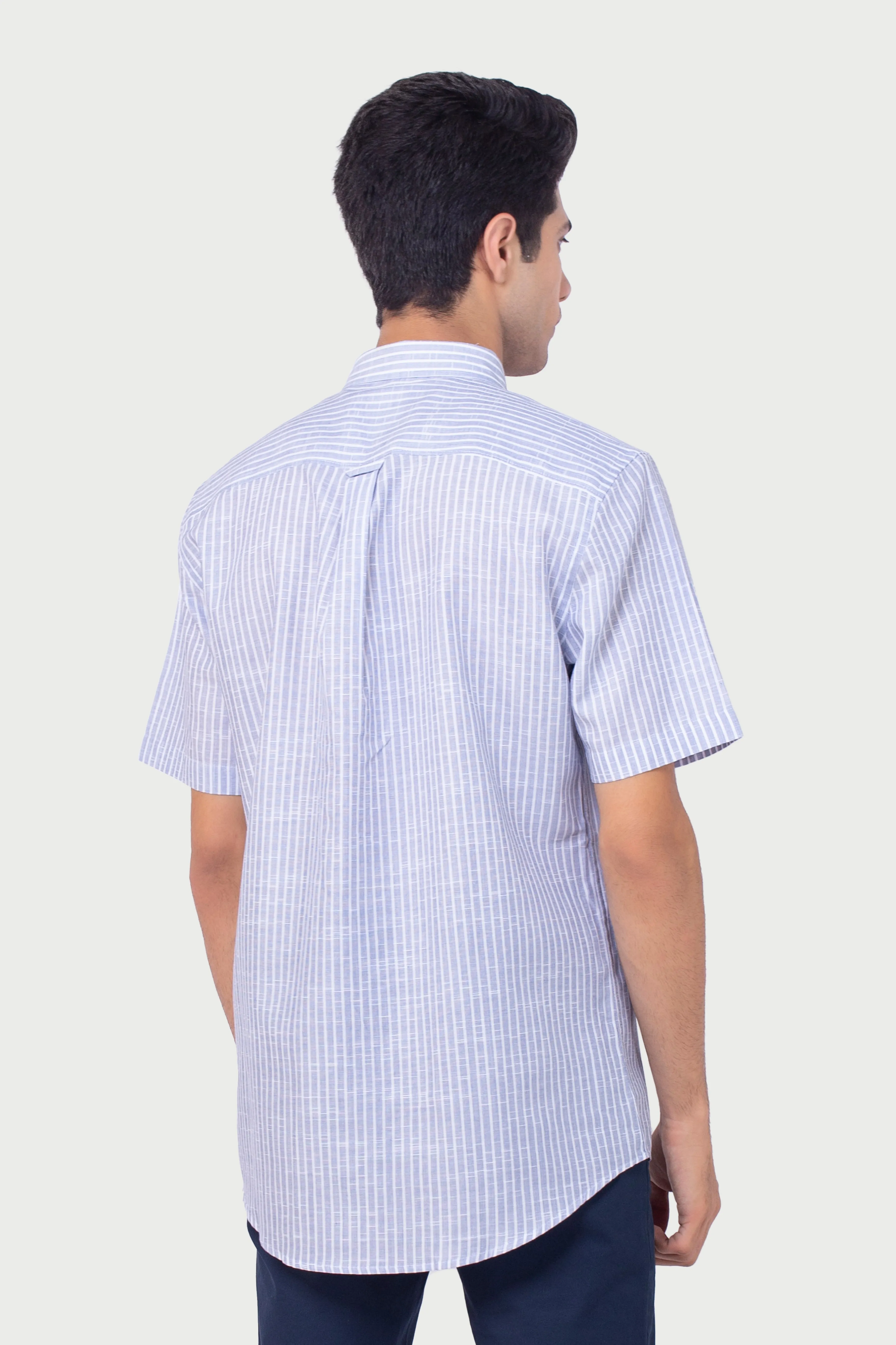 Cotton Linen Blue Bengal Stripes