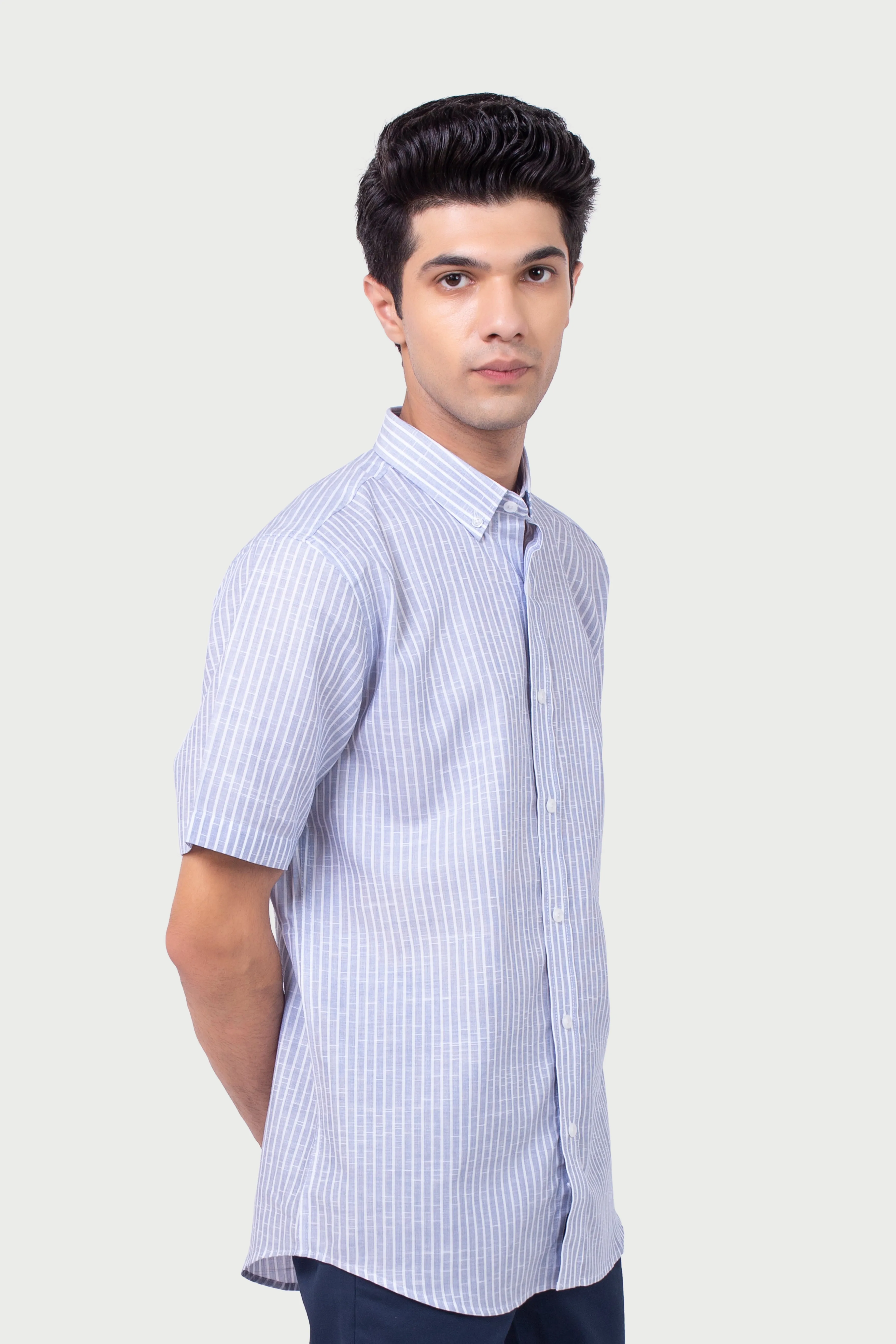 Cotton Linen Blue Bengal Stripes