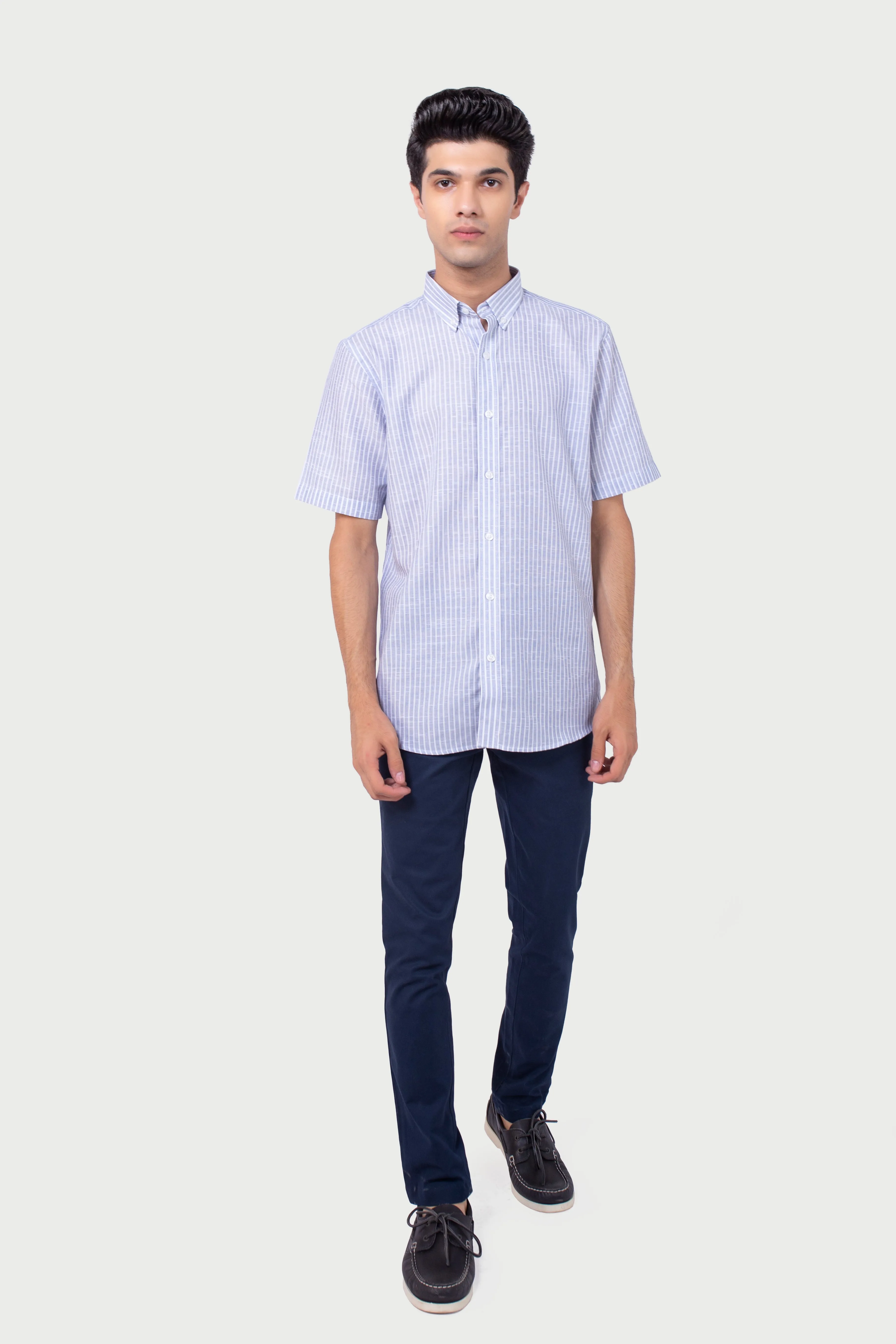 Cotton Linen Blue Bengal Stripes