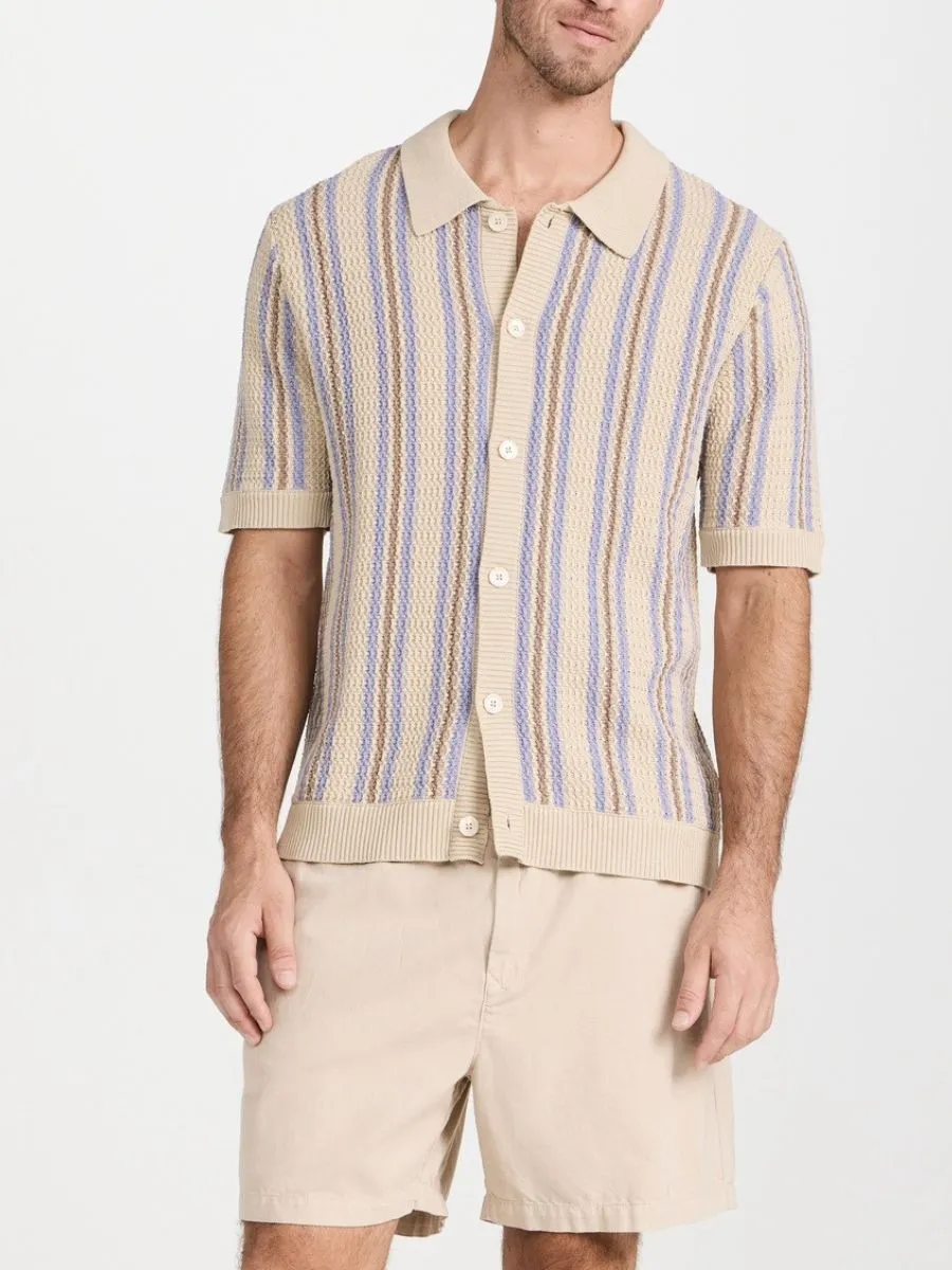 Crochet Striped Short Sleeve Polo