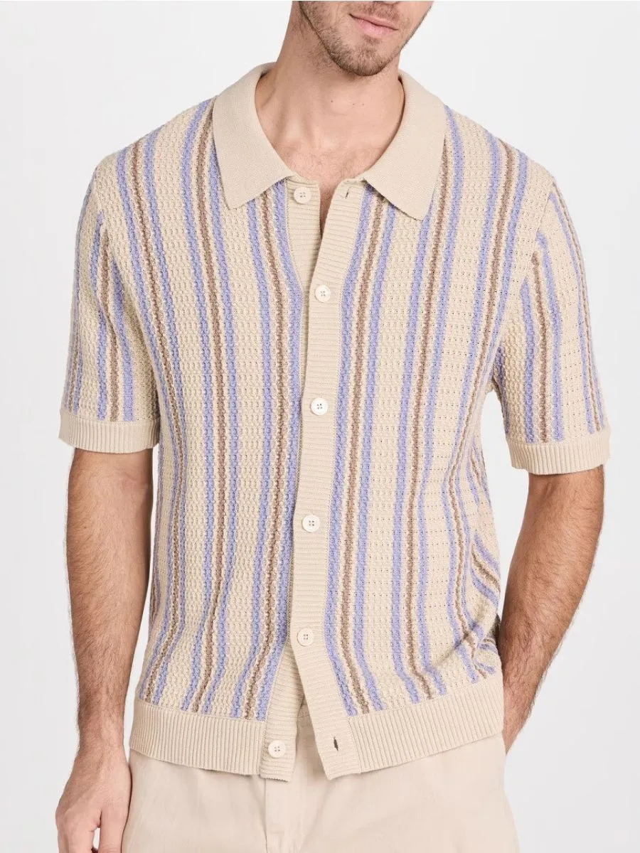 Crochet Striped Short Sleeve Polo