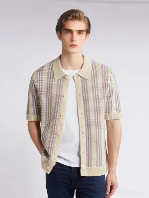 Crochet Striped Short Sleeve Polo