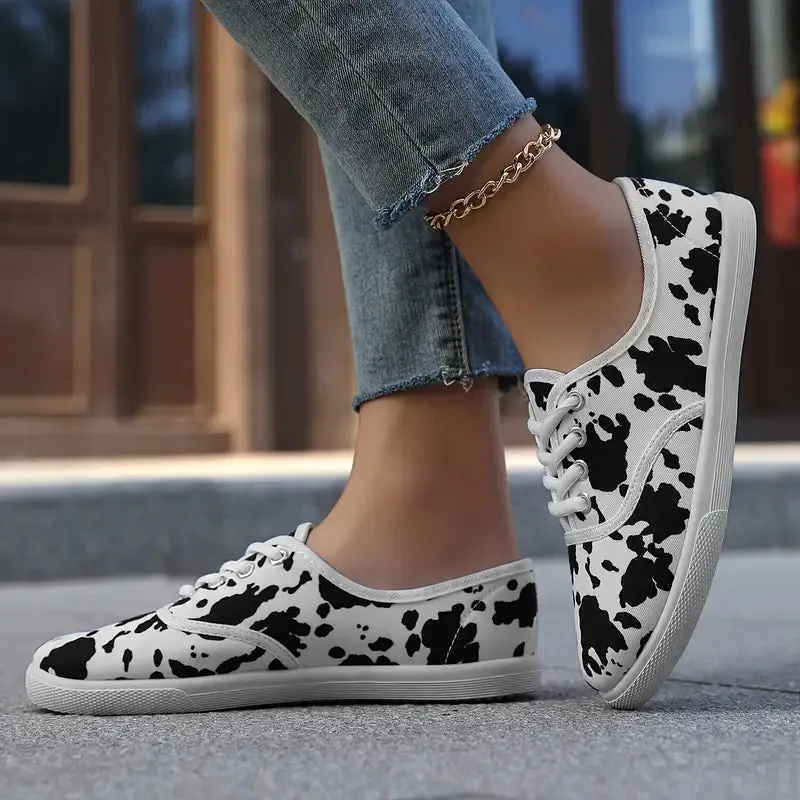 Dames slip-on loafers-licht canvas schoenen met koeienprint
