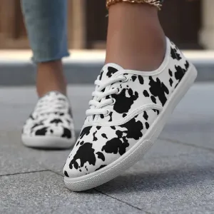 Dames slip-on loafers-licht canvas schoenen met koeienprint