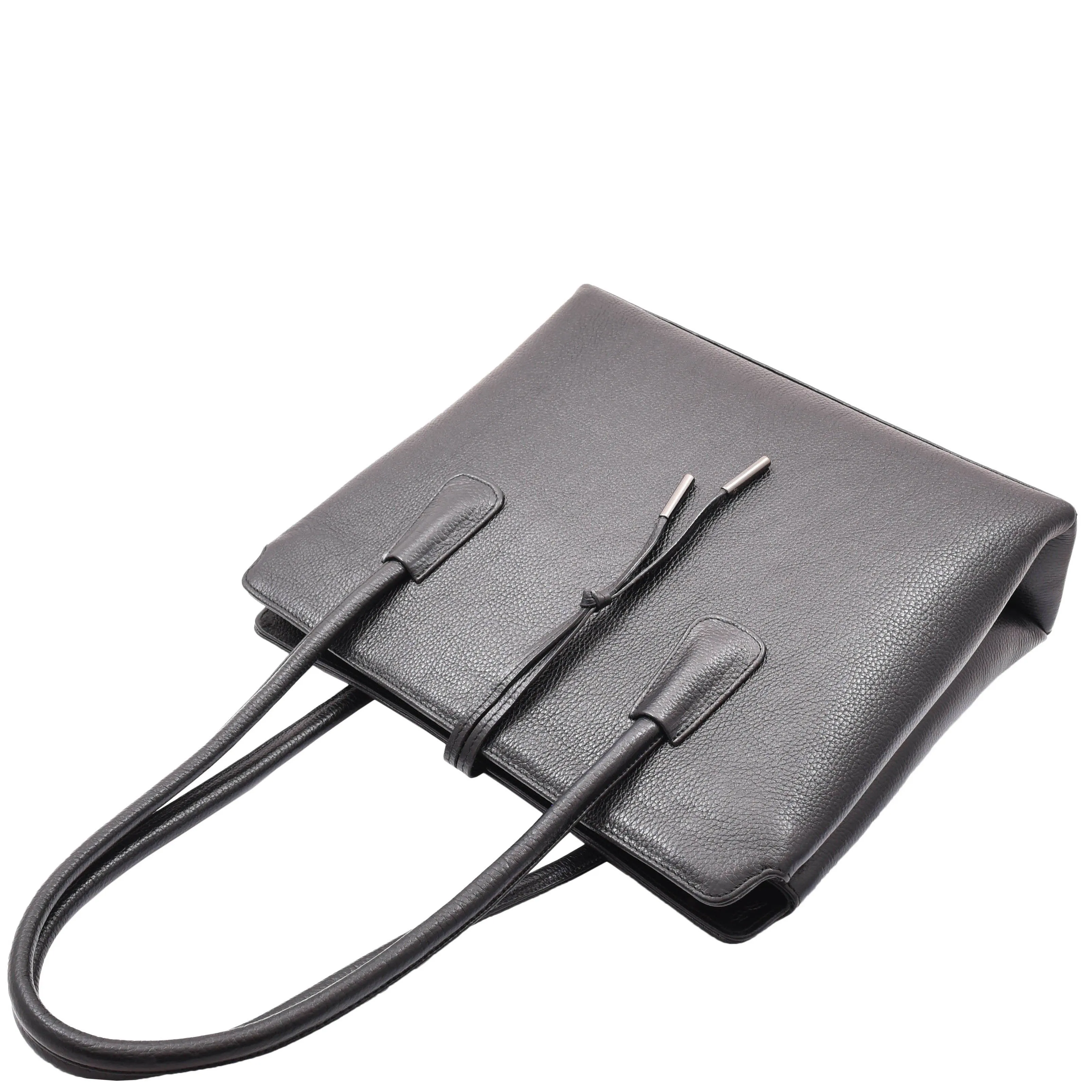 DR590 Women's Stylish Zip Opening Tote Large Shoulder Bag Black