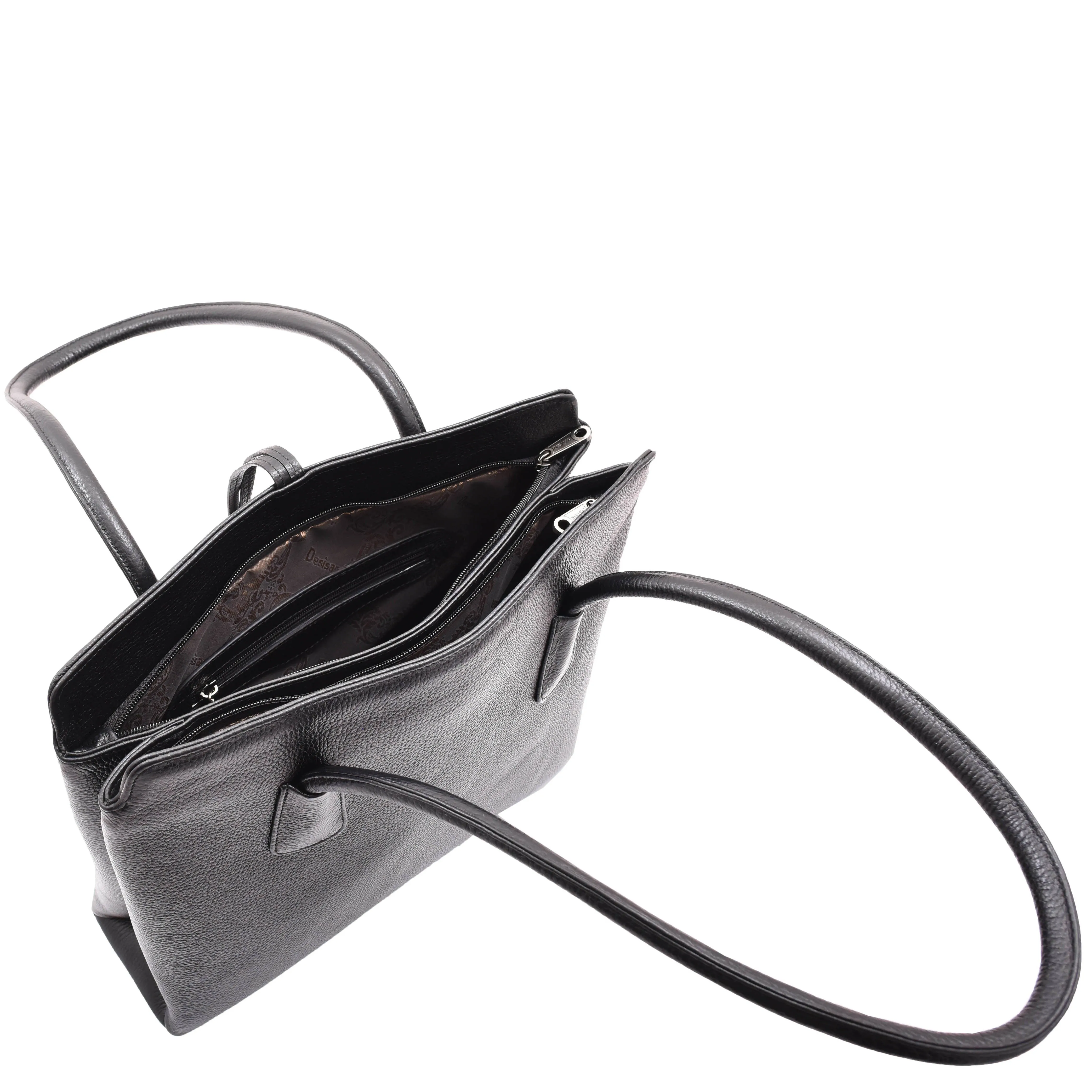 DR590 Women's Stylish Zip Opening Tote Large Shoulder Bag Black