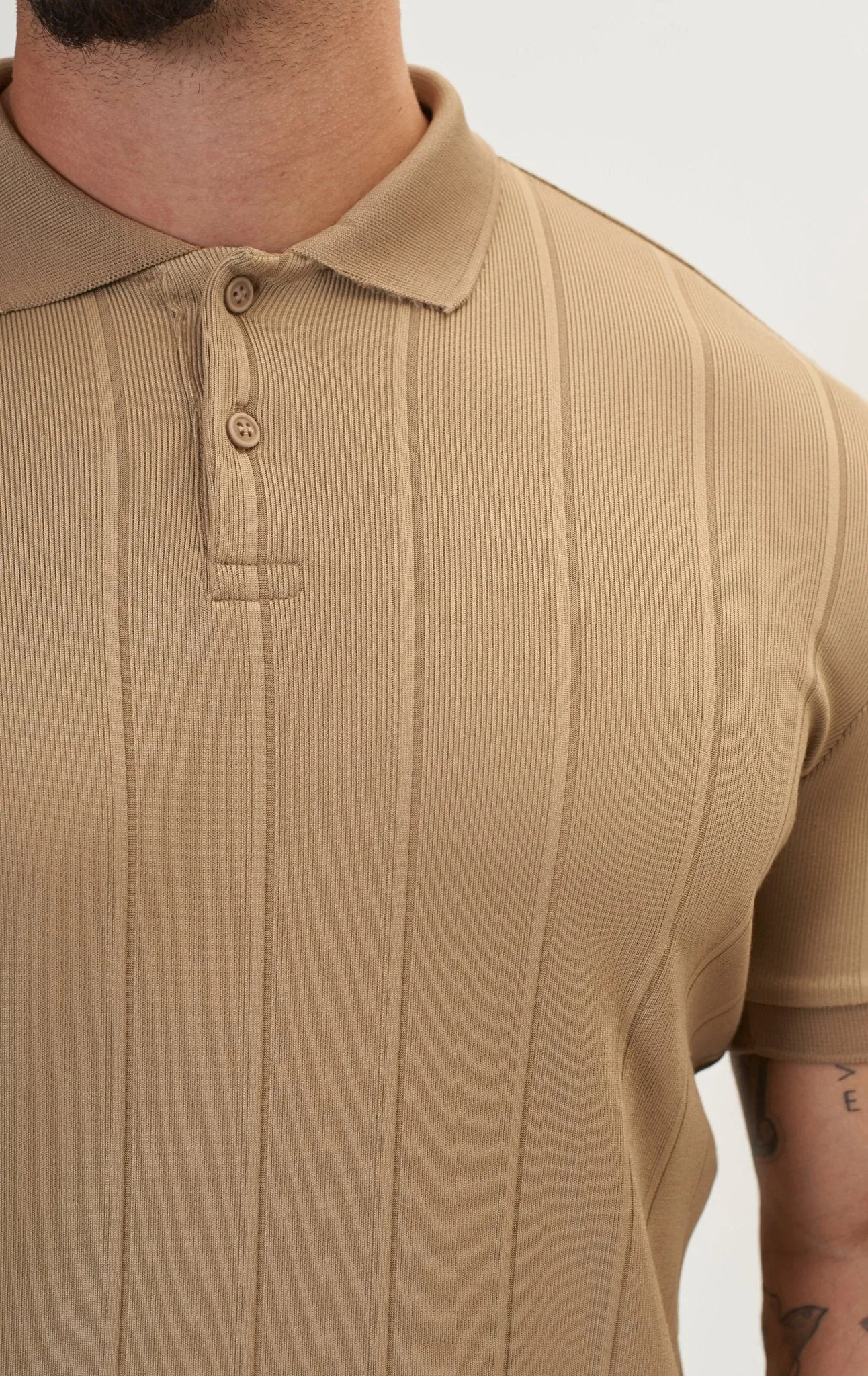 Fine Ribbed Polo Shirt - Camel