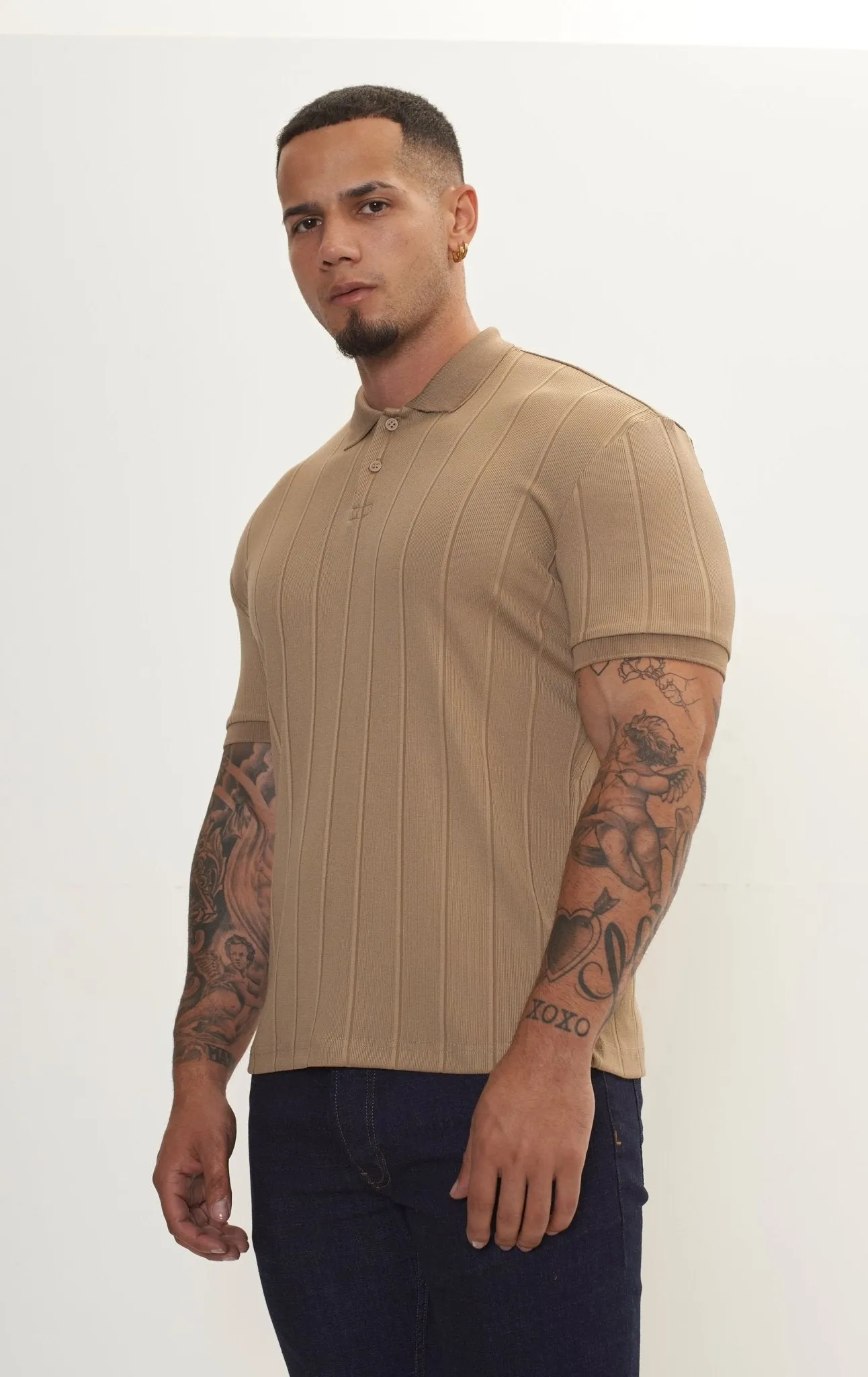 Fine Ribbed Polo Shirt - Camel