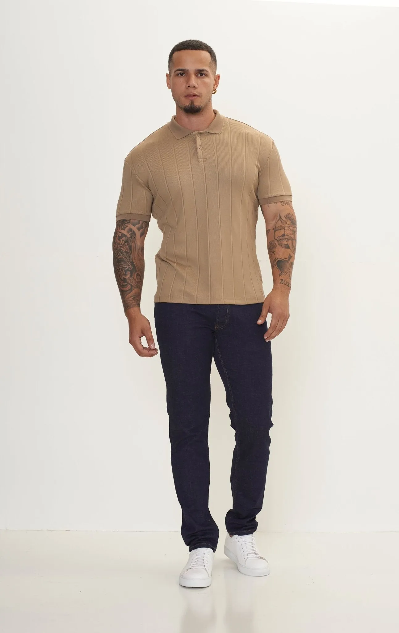 Fine Ribbed Polo Shirt - Camel