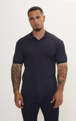 Fine Ribbed Polo Shirt - Navy