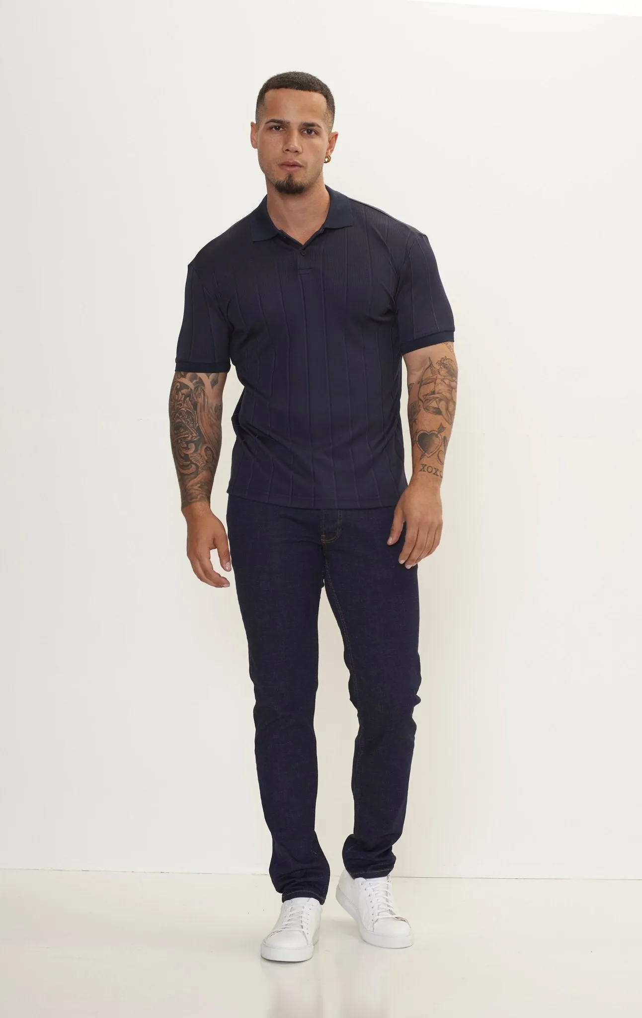 Fine Ribbed Polo Shirt - Navy