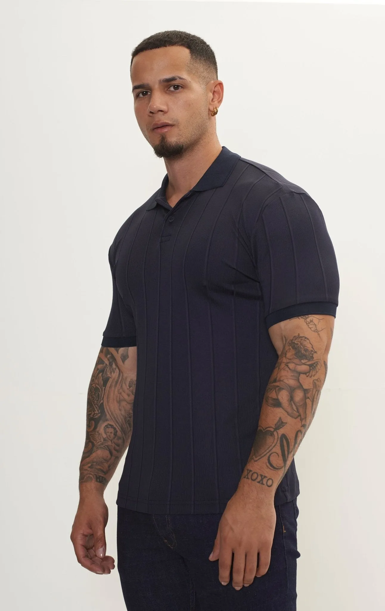 Fine Ribbed Polo Shirt - Navy