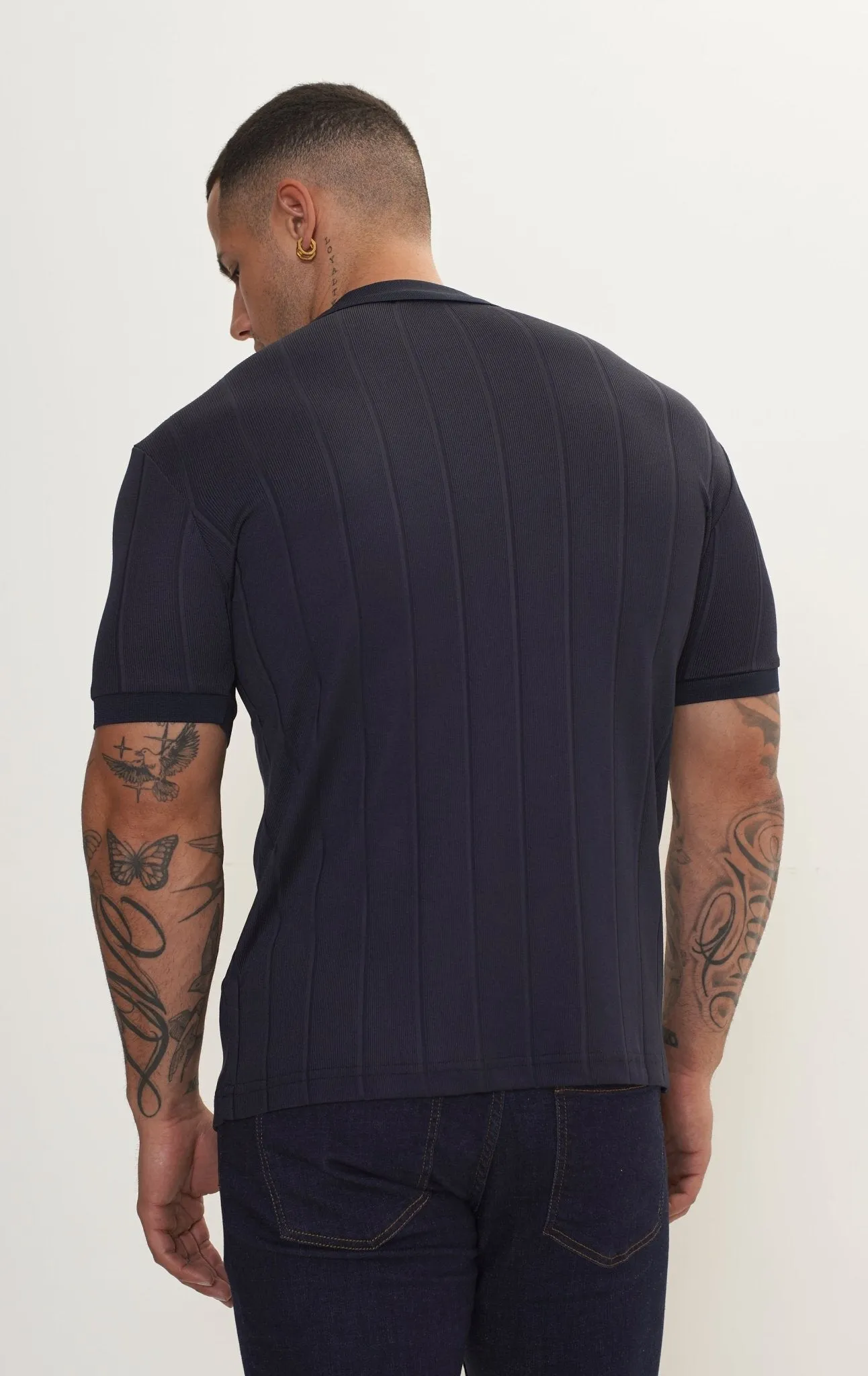 Fine Ribbed Polo Shirt - Navy
