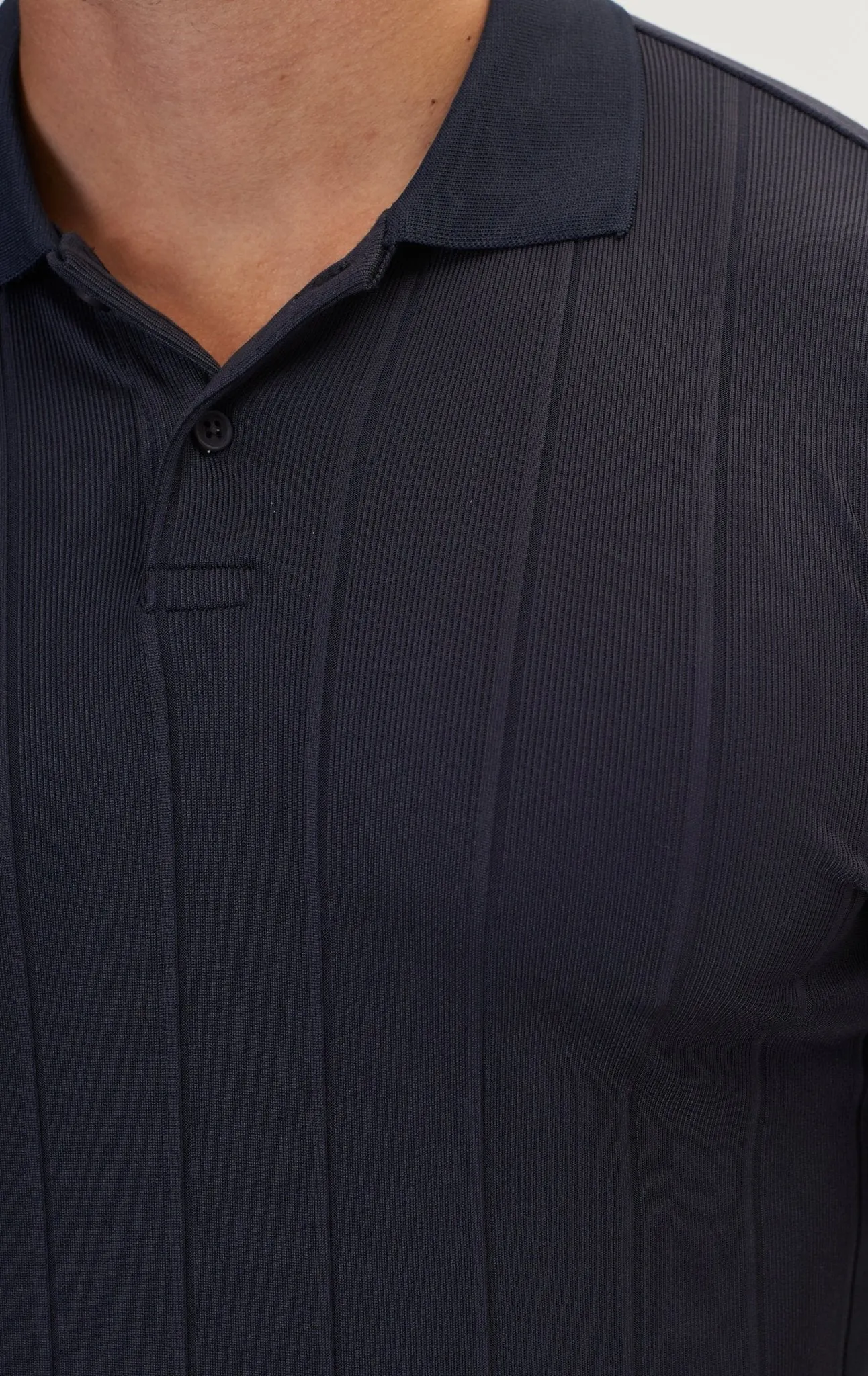 Fine Ribbed Polo Shirt - Navy