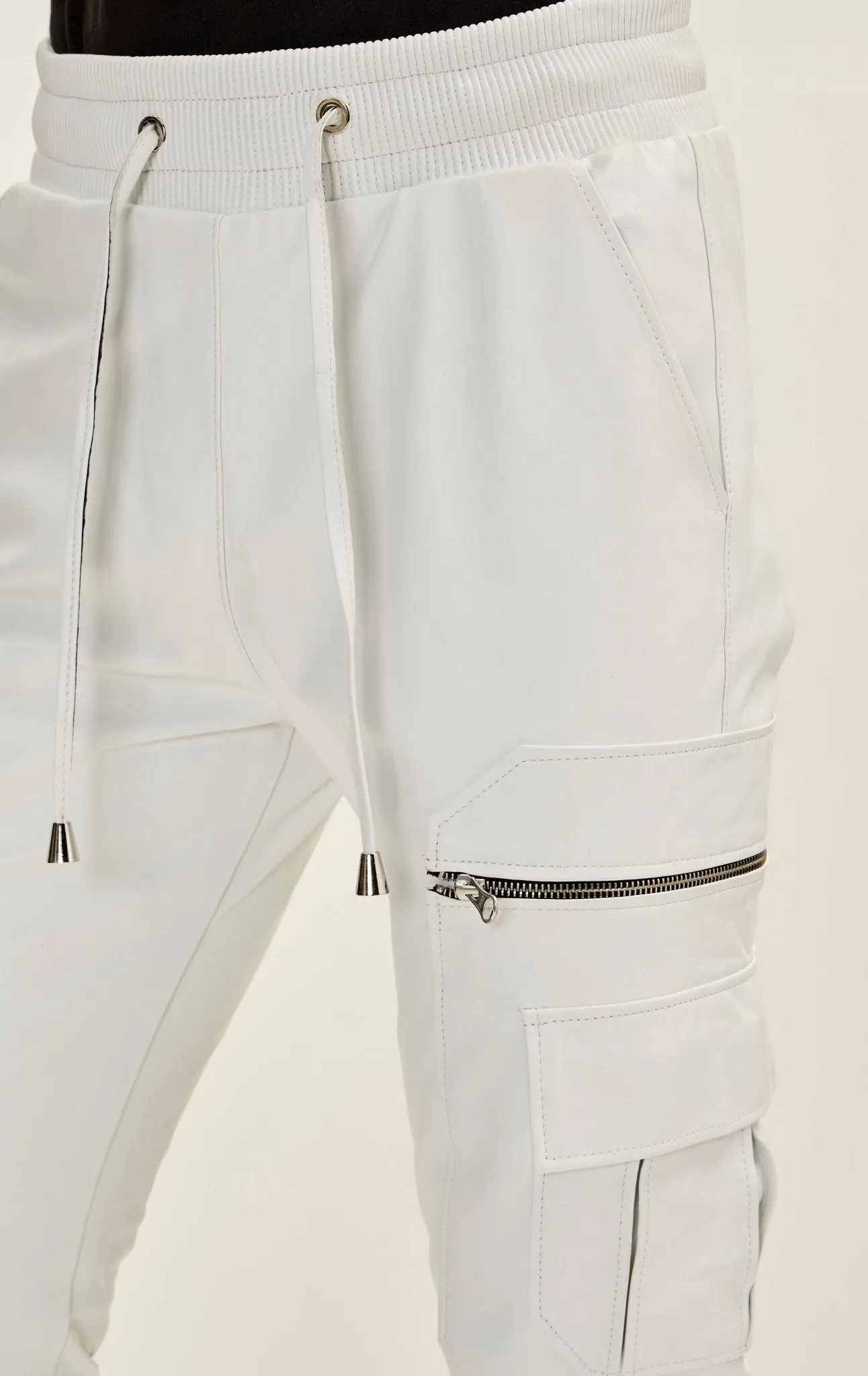 Genuine Leather Destination Joggers - White