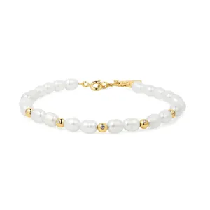 Gold Freshwater Pearl & White Cubic Zirconia Bezel