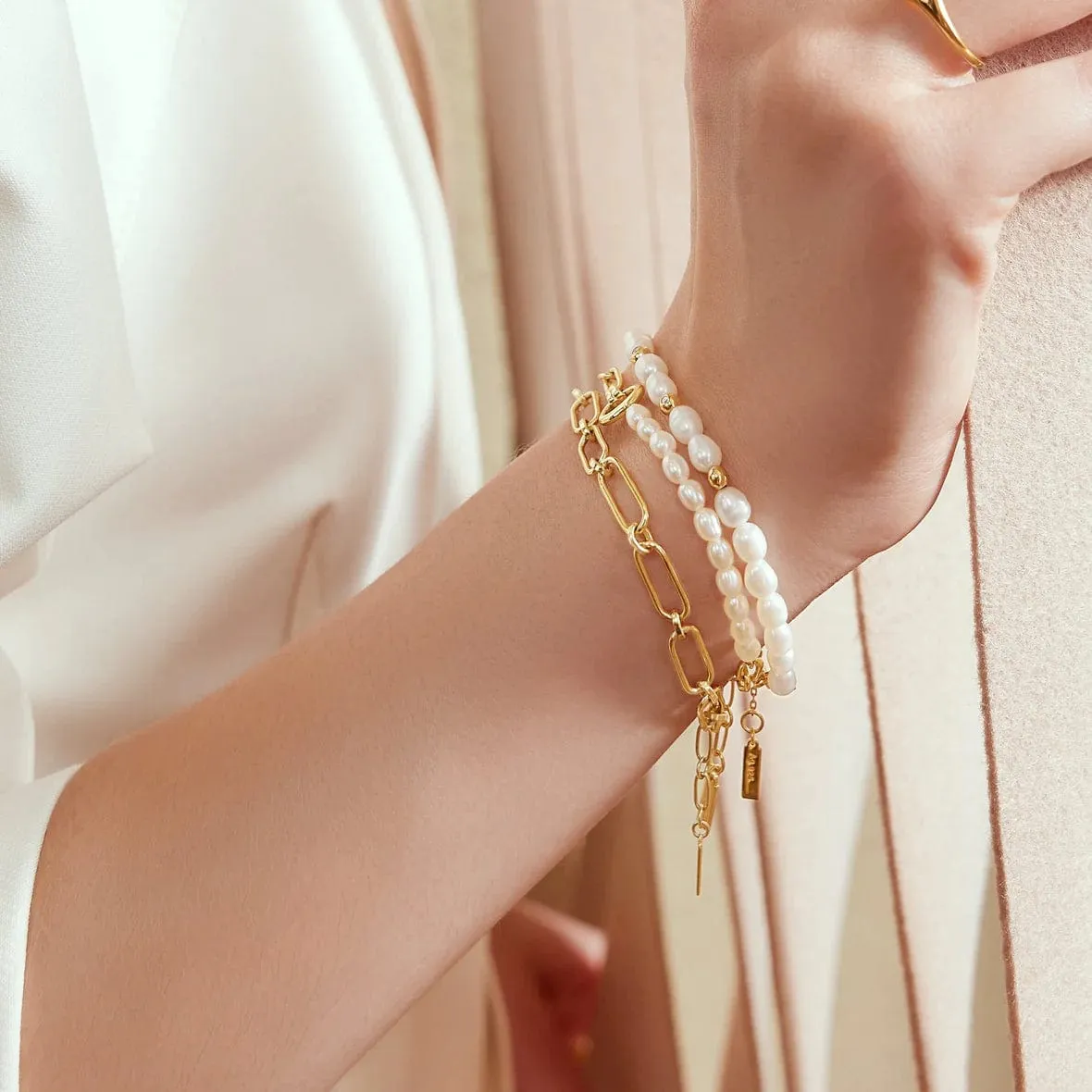 Gold Freshwater Pearl & White Cubic Zirconia Bezel