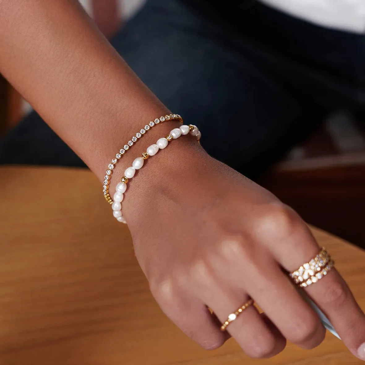 Gold Freshwater Pearl & White Cubic Zirconia Bezel