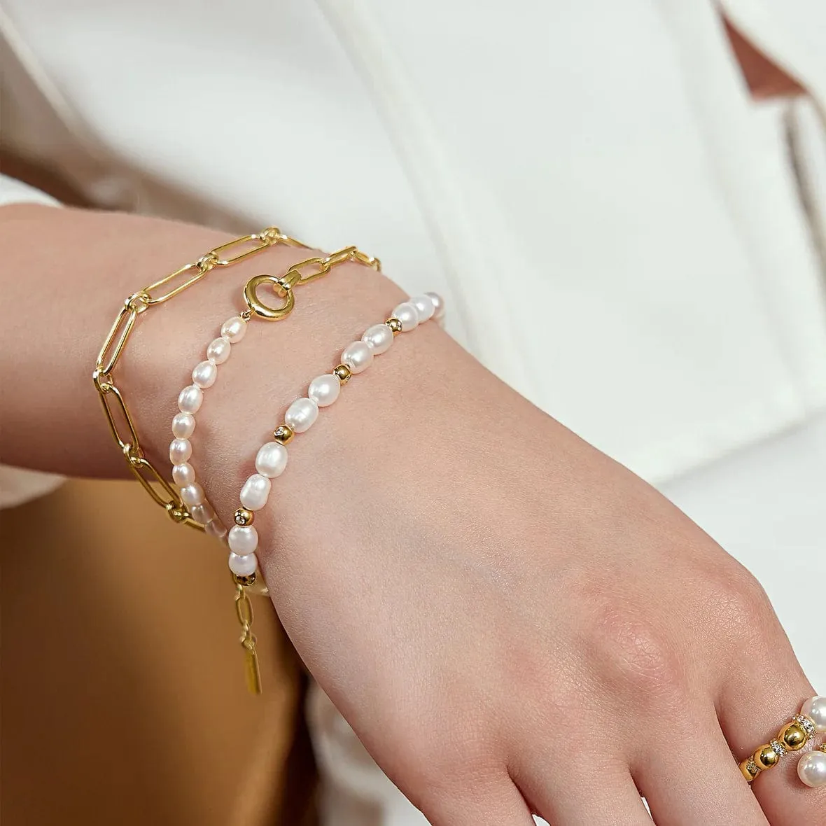 Gold Freshwater Pearl & White Cubic Zirconia Bezel