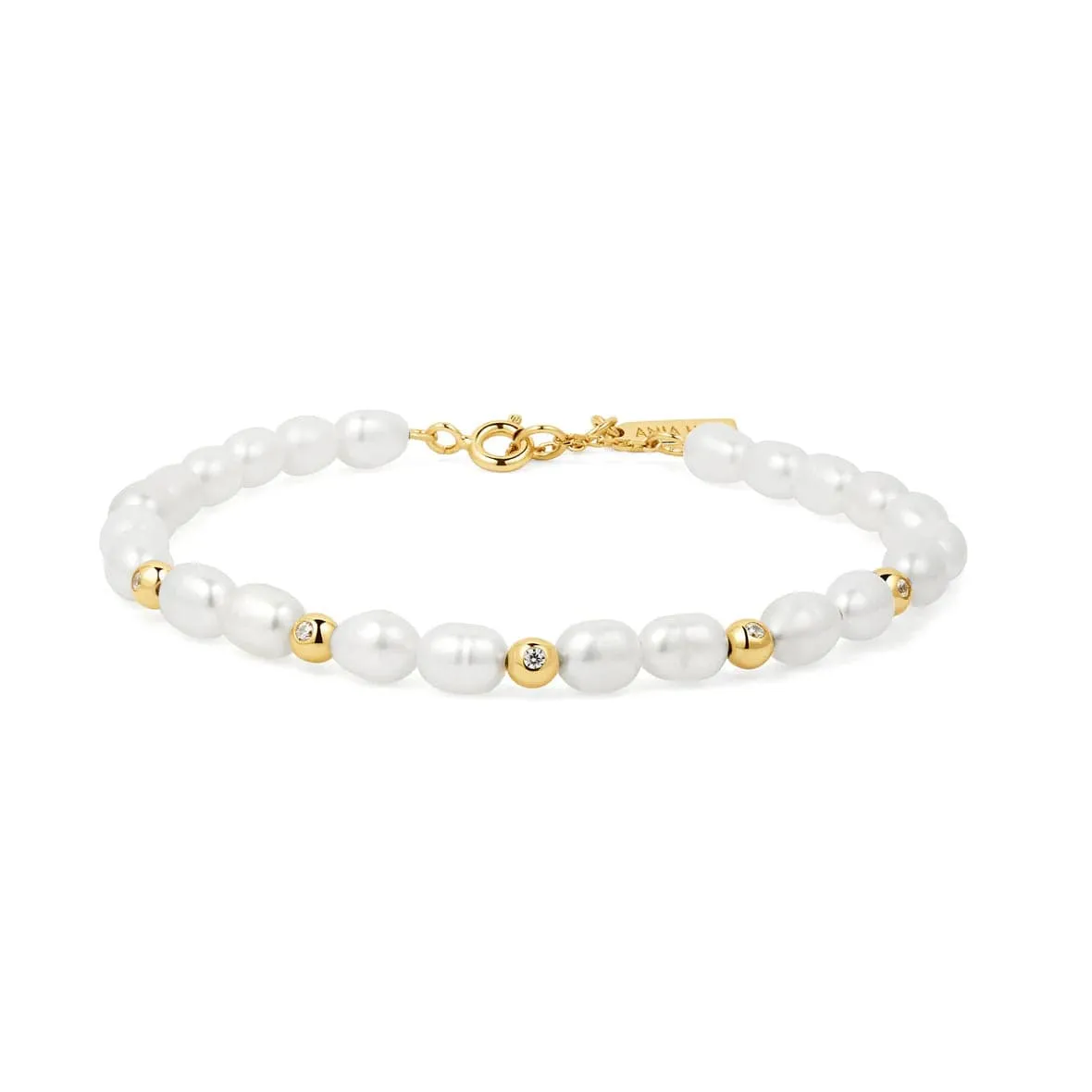 Gold Freshwater Pearl & White Cubic Zirconia Bezel