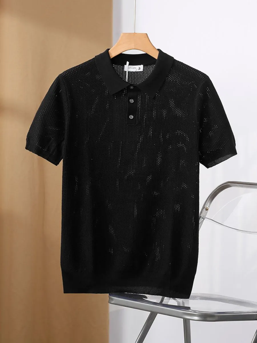 Hollow Out Zip Collar Knit Polo