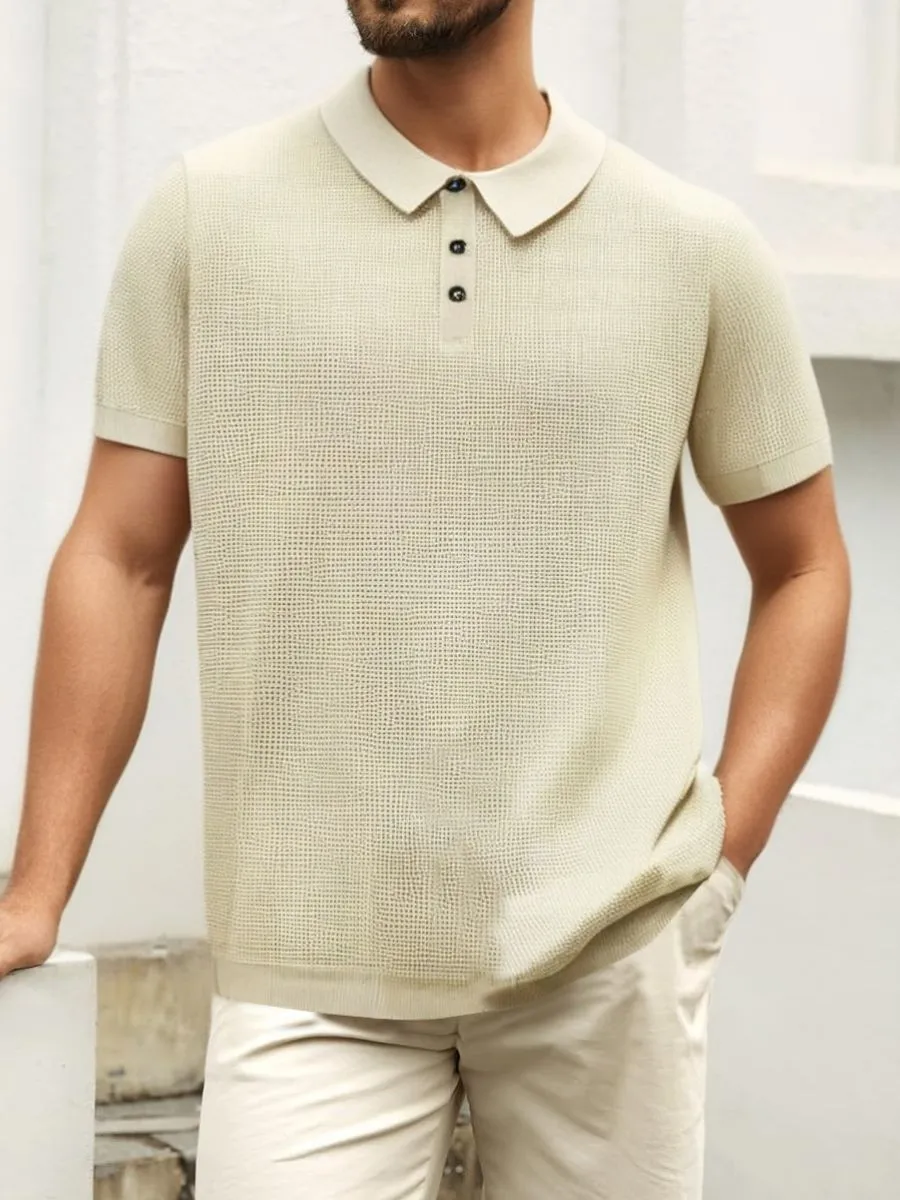 Hollow Out Zip Collar Knit Polo