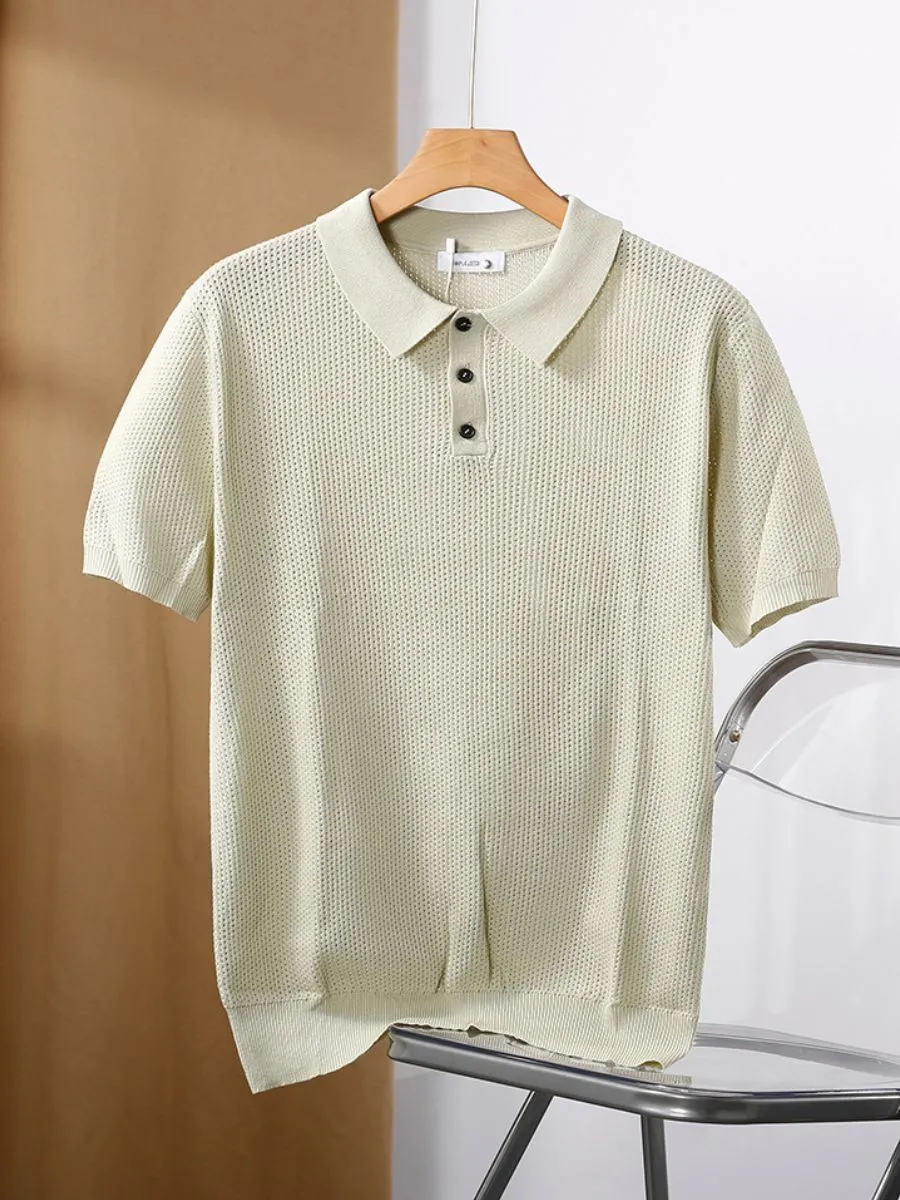 Hollow Out Zip Collar Knit Polo