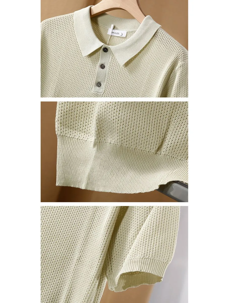 Hollow Out Zip Collar Knit Polo