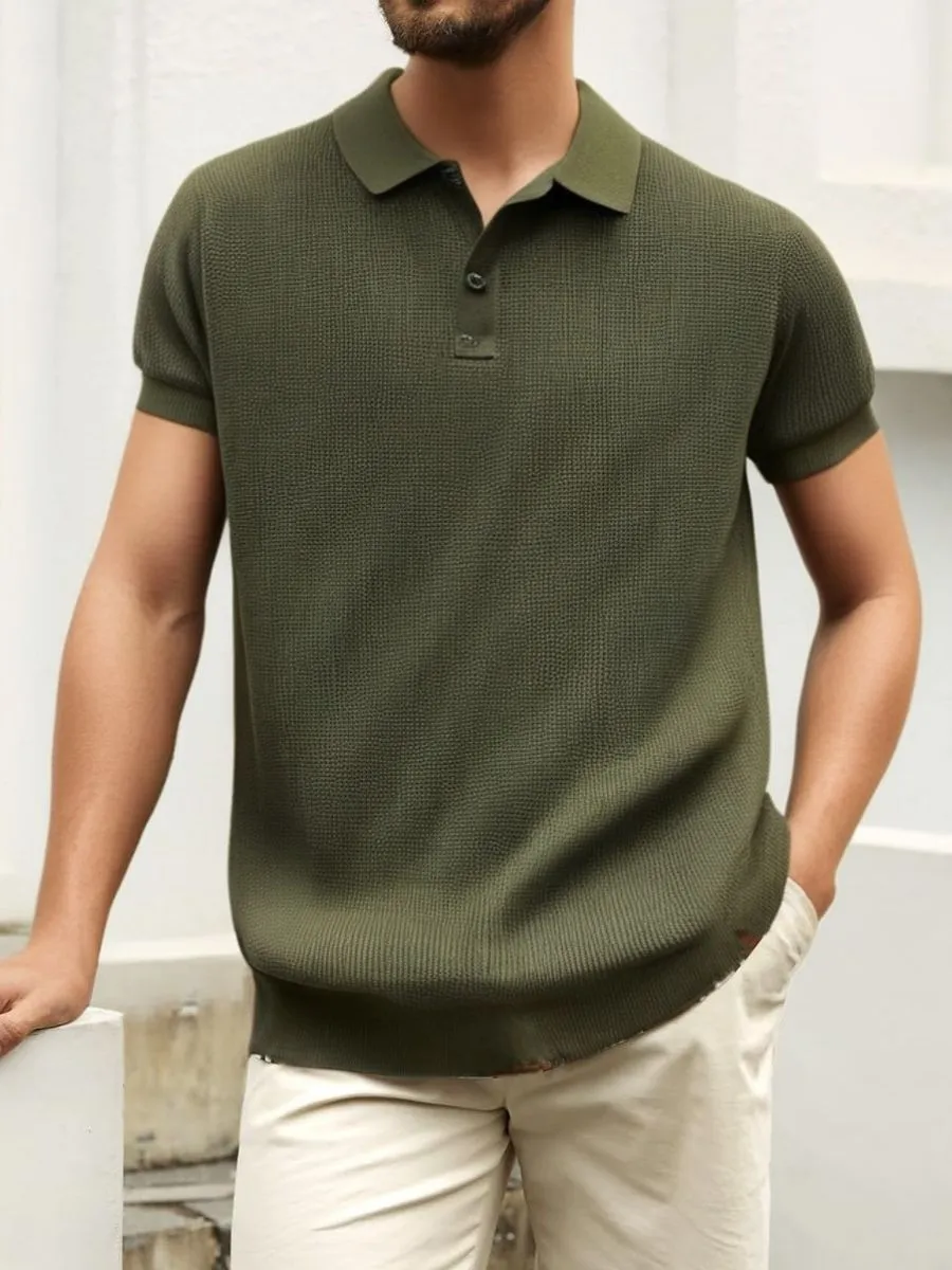 Hollow Out Zip Collar Knit Polo