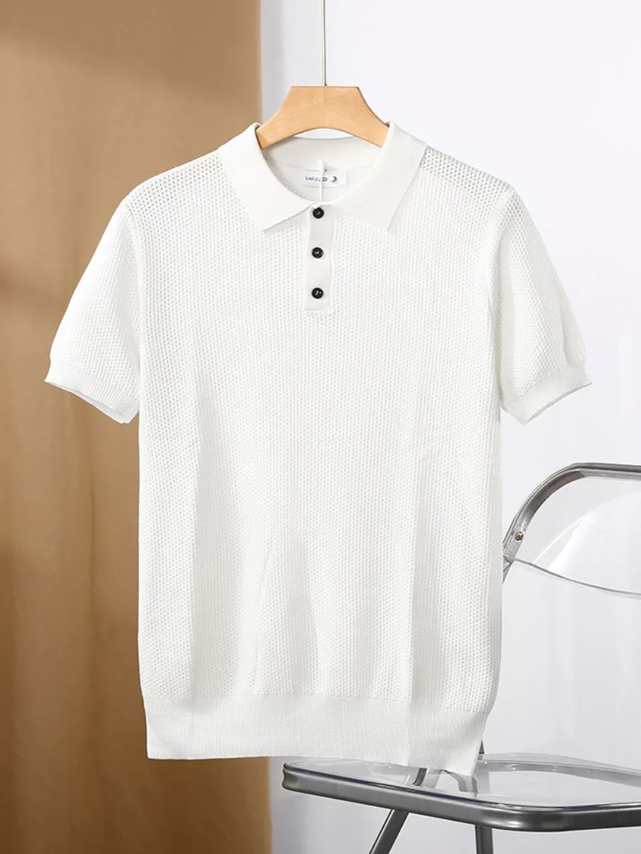 Hollow Out Zip Collar Knit Polo